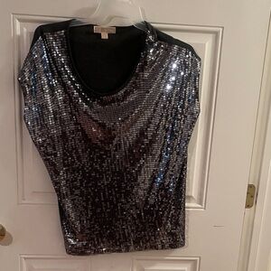 Michael Kors Black and Silver Sequin Blouse